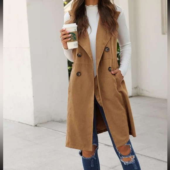 Chic Waterfall Button Detail Slay Long Vest - Picture 3 of 6